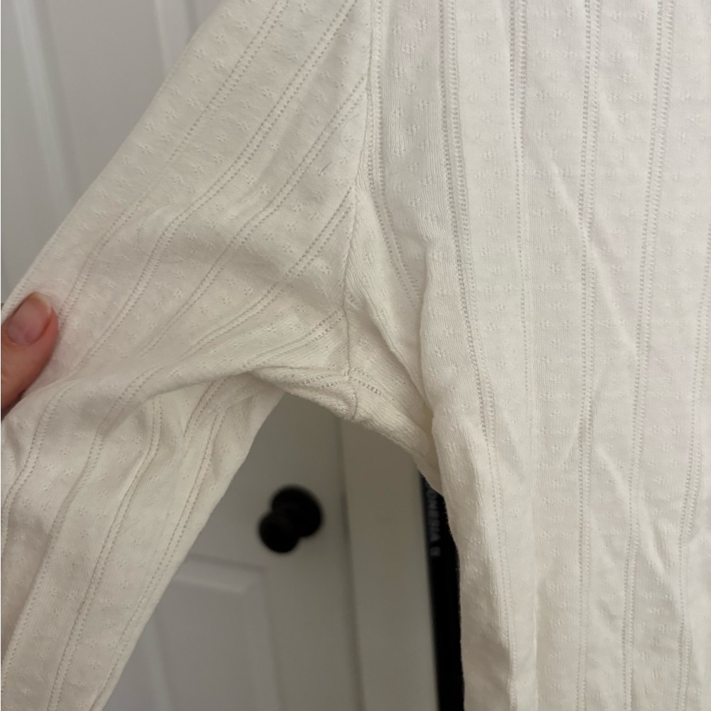 LESET White Ribbed Button-Front Long Sleeve Sweater - Picture 6 of 9
